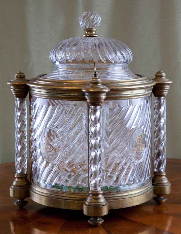 French Gilt Bronze and Crystal Baccarat Tantalus Set in the Form of A Temple