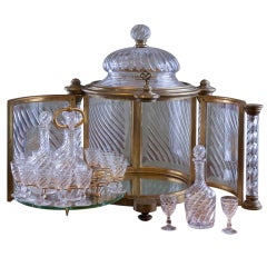 French Gilt Bronze and Crystal Baccarat Tantalus Set in the Form of A Temple