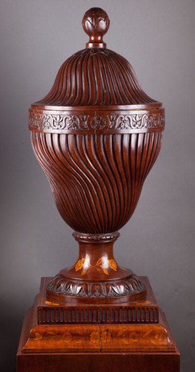 George III Carved and Inlaid Mahogany Wine Cooler on Stand