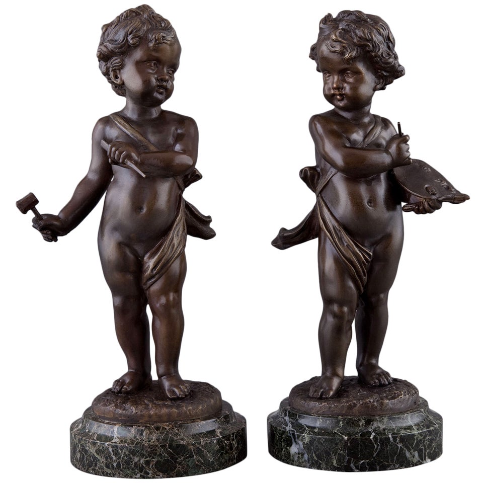 Pair of Patenated Bronze Putti by Kavet For Sale