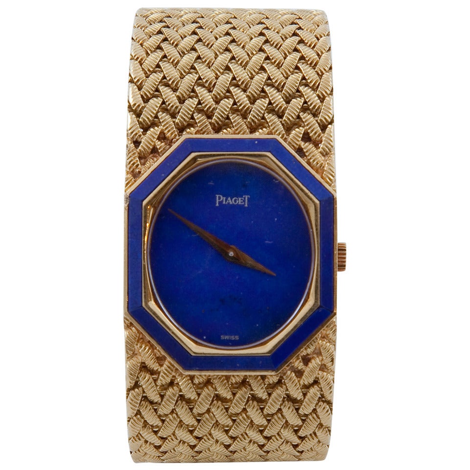 Ladies 18k Gold and Lapis Lazuli Piaget Wristwatch For Sale