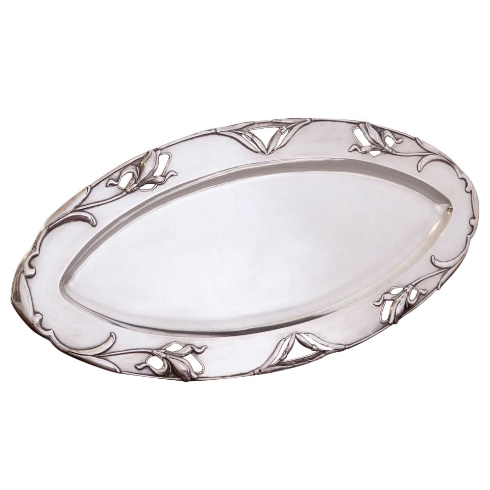 .800 Fineness Silver Wonderful Large Oval Silver Tray For Sale