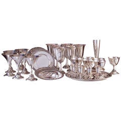 Retro LaPaglia Sterling Silver Danish Modern Stemware and Hors d'oeuvre Plate Set