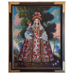 18th Century Cusco School Painting of Madonna and Child