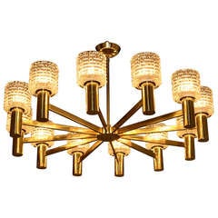 Brass and Glass 12 Arm Chandelier