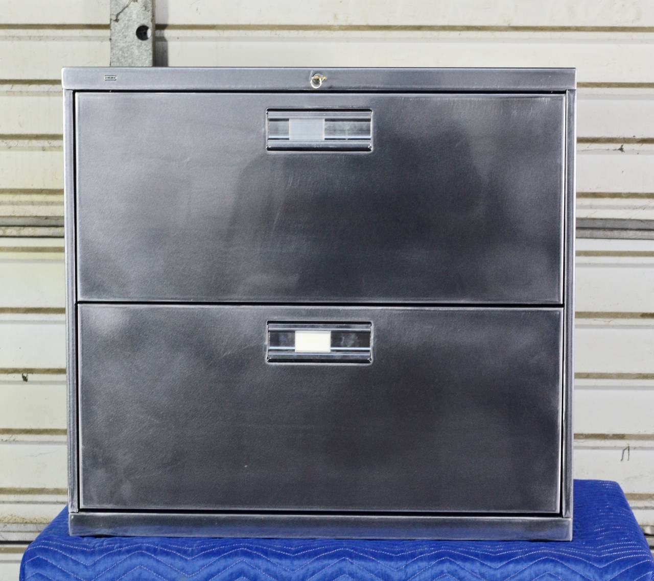 Polished Steel Two-Drawer Lateral File Cabinet