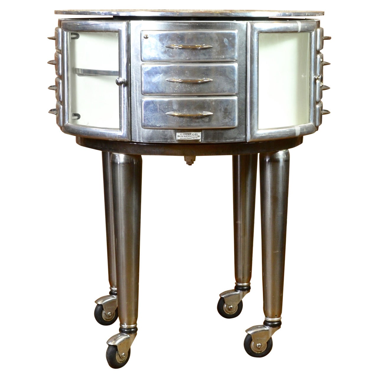 Polished Steel Girator Dentist Cabinet For Sale