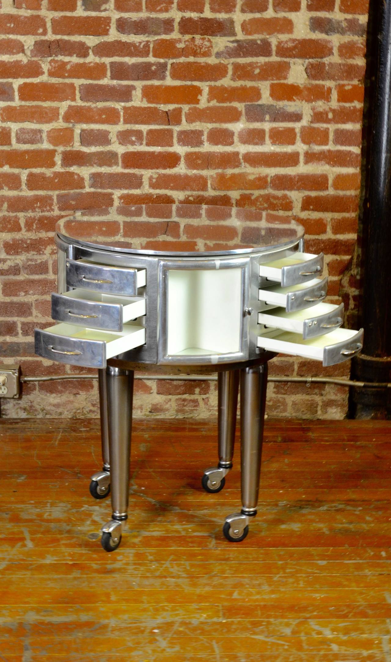 Mid-20th Century Polished Steel Girator Dentist Cabinet For Sale