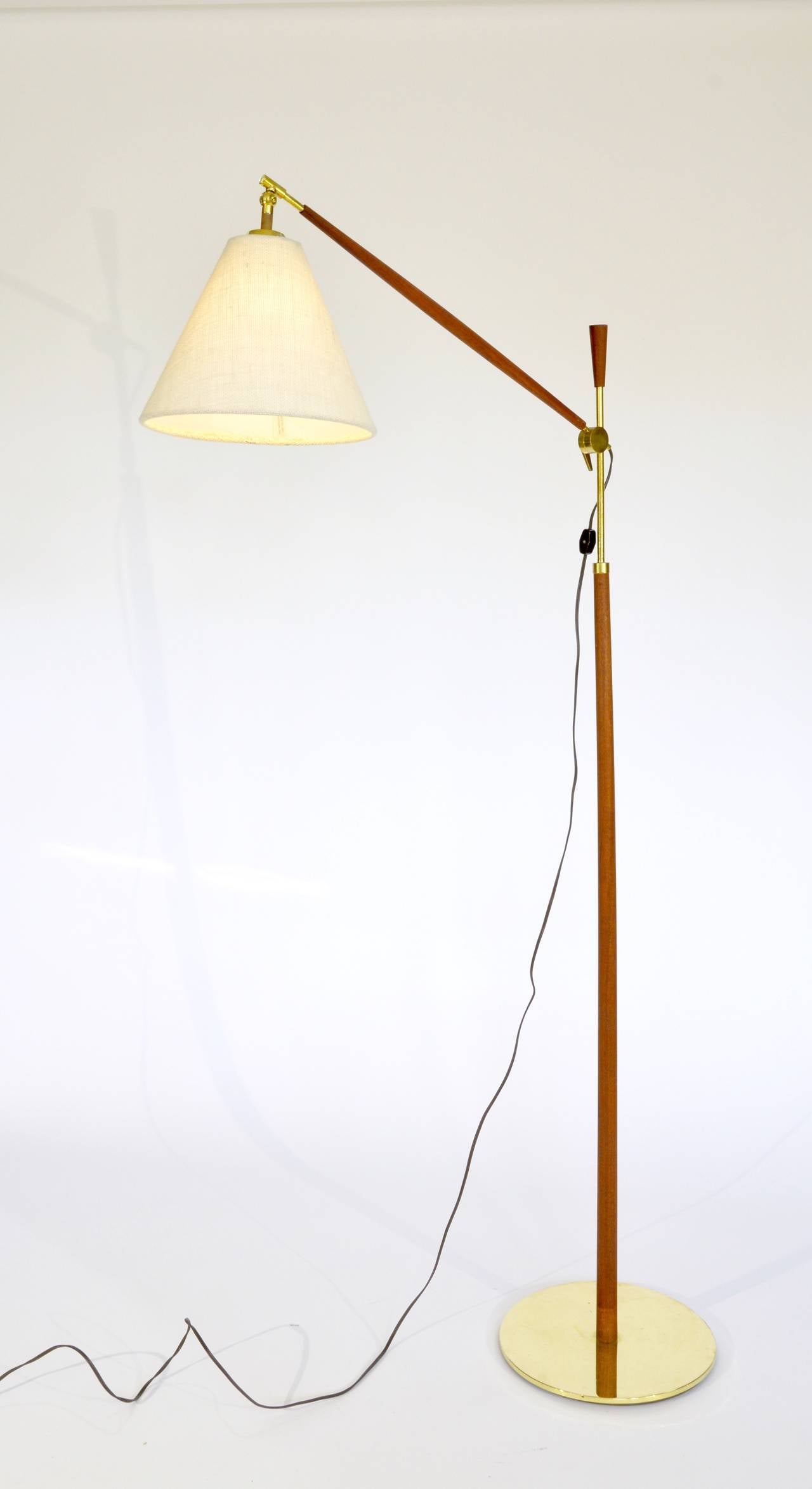 Danish Brass and Teak Floor Lamp In Excellent Condition In Oakland, CA