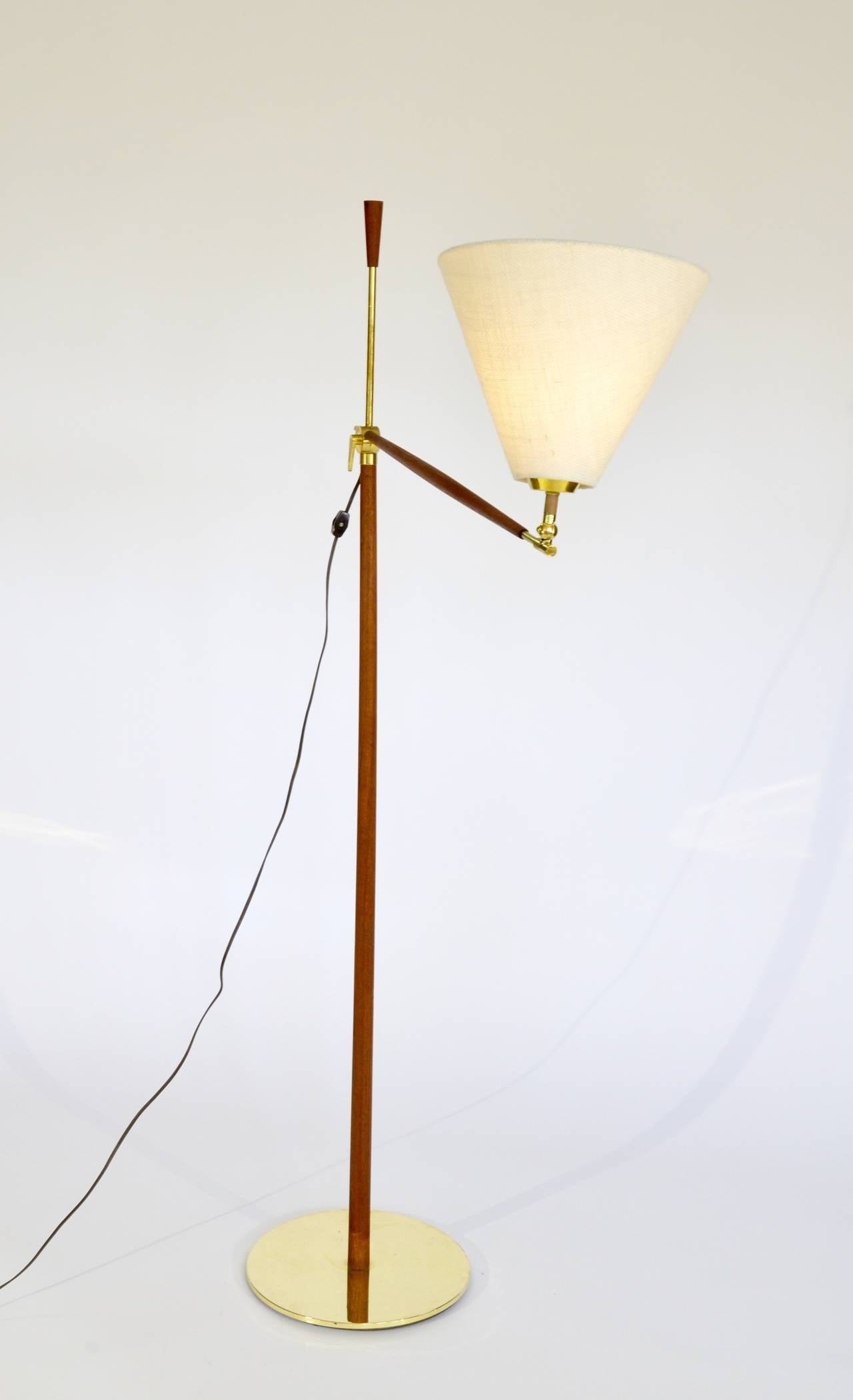 Mid-20th Century Danish Brass and Teak Floor Lamp