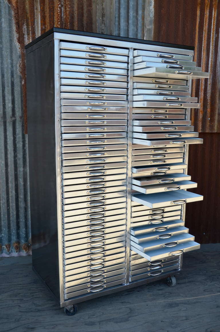 Towering Industrial Steel Flat File In Good Condition In Oakland, CA