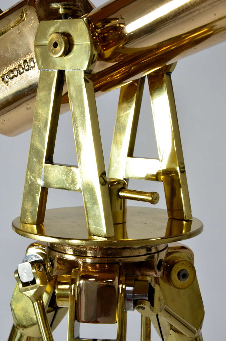 Industrial Impressive WWII Bronze Telescope and Tripod For Sale