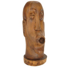 Folk Art Carved Wood Head