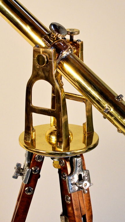 Mid-20th Century Brass Telescope on Wood Tripod