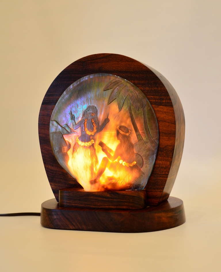 Polynesian Carved Seashell and Koa Wood TV Lamp