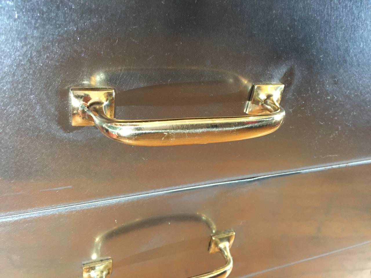 Polished Steel and Brass Flat File Cabinet. 2