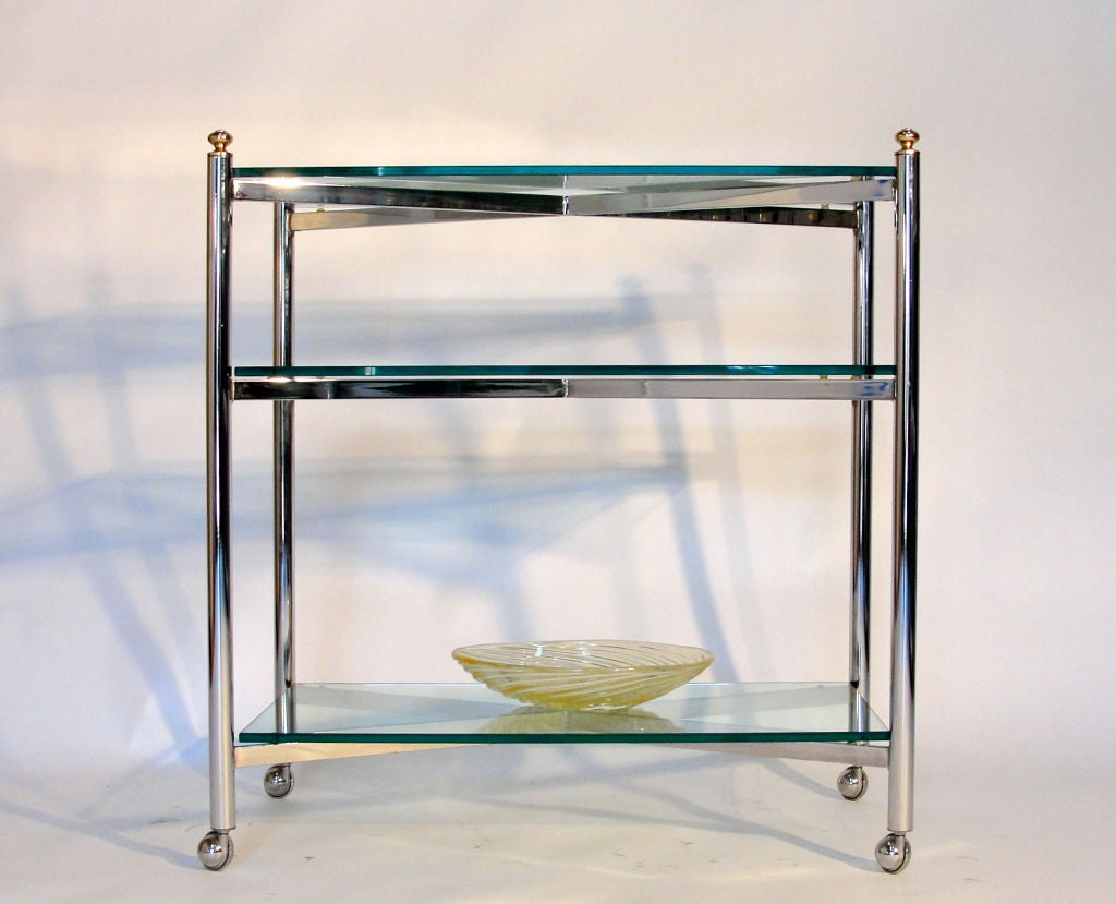 Chic chrome and glass  3 tier server on casters for easy mobility. Great build quality.