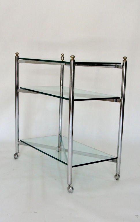 Glass Maison Jansen Style Chrome Bar Cart