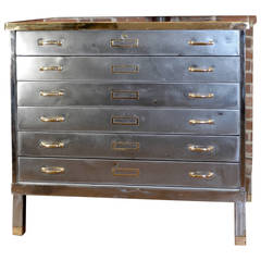 Polished Steel and Brass Flat File Cabinet.