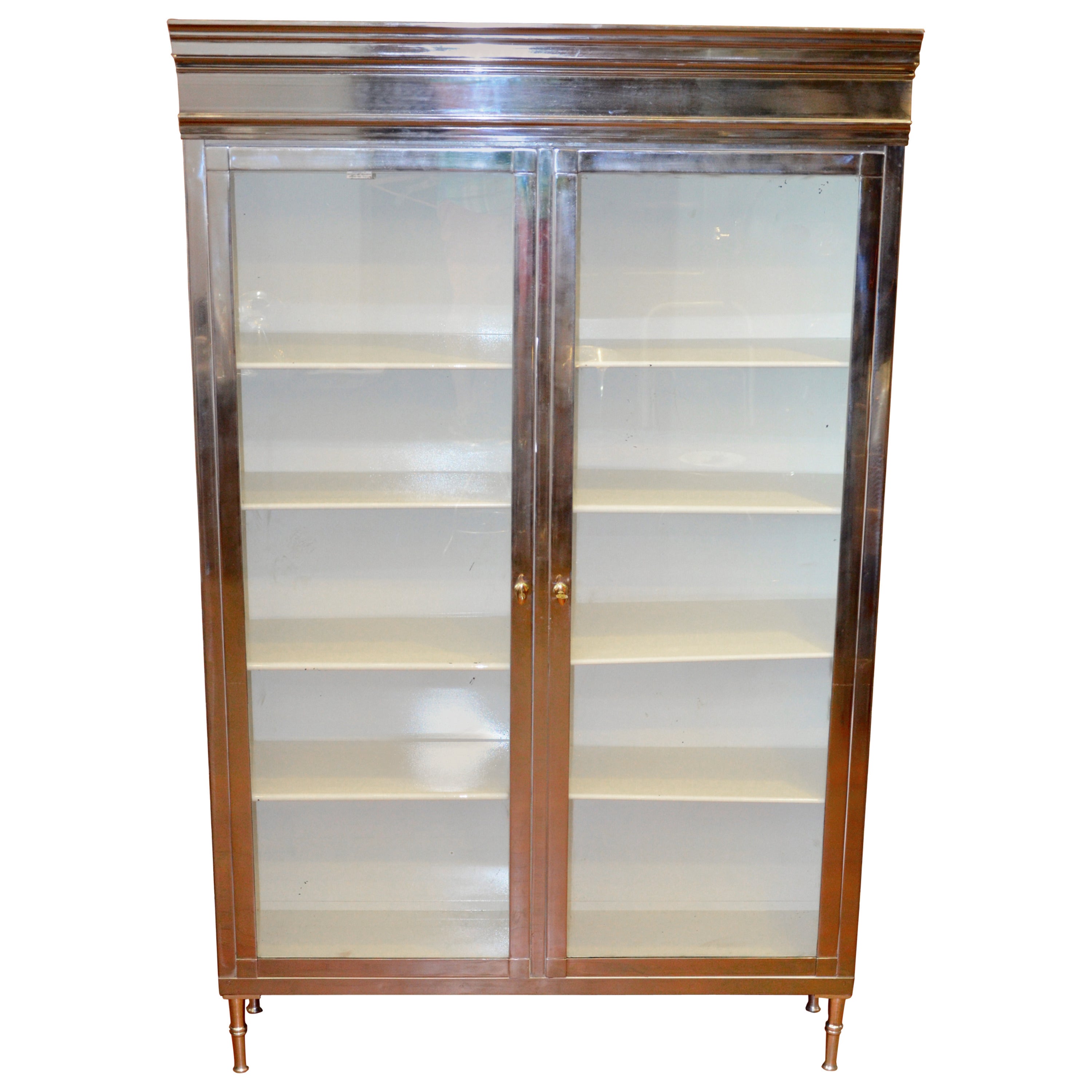 Exceptional Polished Steel Medical Cabinet For Sale