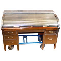 Antique Steel Roll-Top Desk