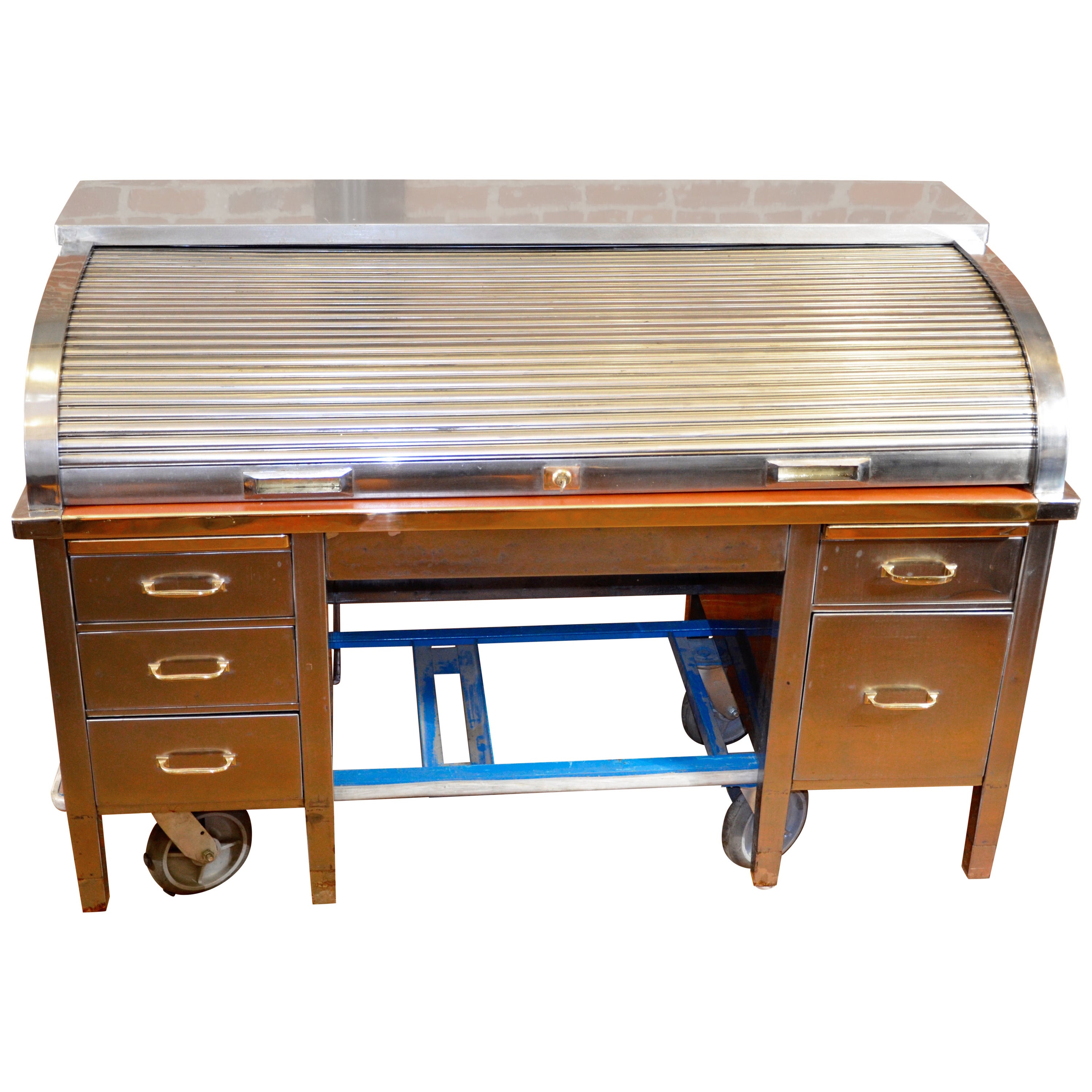 Antique Steel Roll-Top Desk For Sale