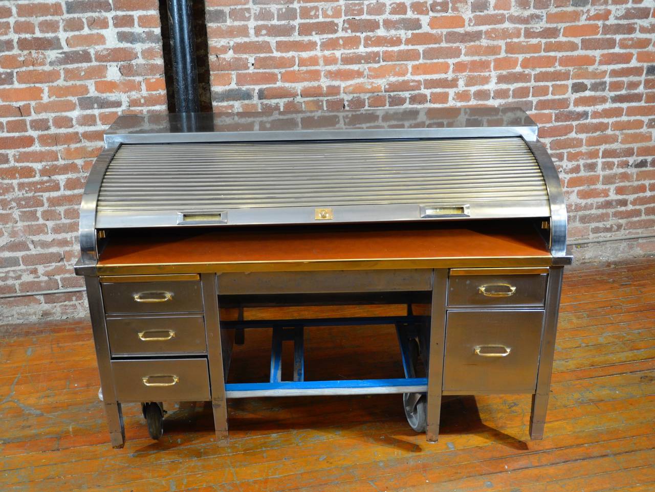 Antique Steel Roll-Top Desk In Good Condition For Sale In Oakland, CA