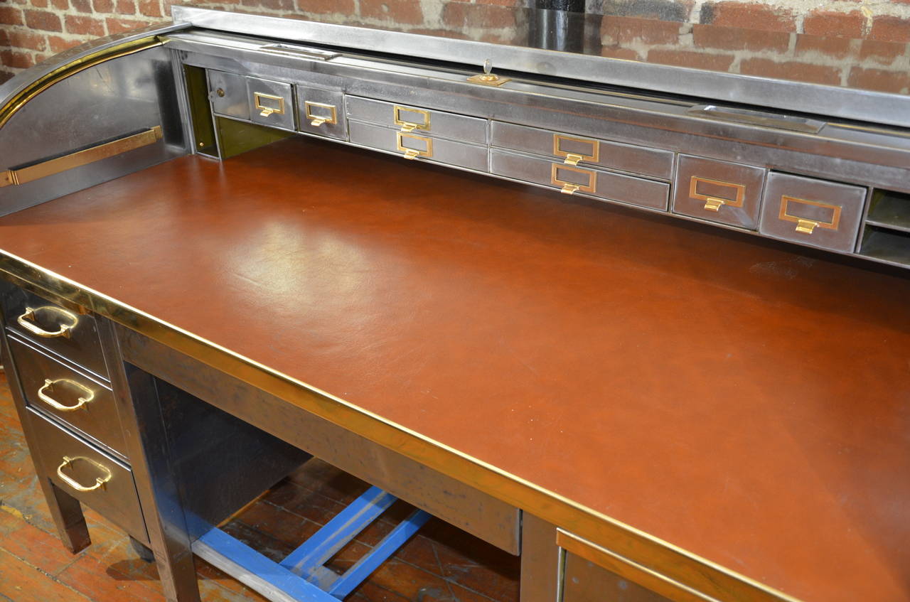 Industrial Antique Steel Roll-Top Desk For Sale