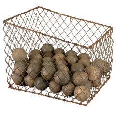 Vintage Wire Basket of Wooden Bocce