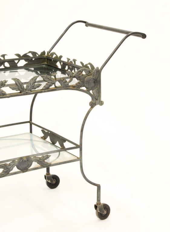 American Decorative Iron Pomegranate  Adorned Bar Cart