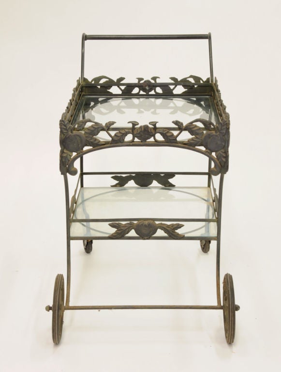 Mid-20th Century Decorative Iron Pomegranate  Adorned Bar Cart
