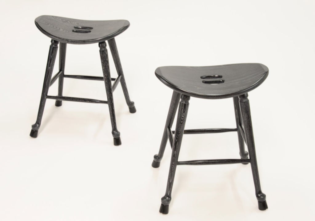 Pair Cerused Oak Stools
