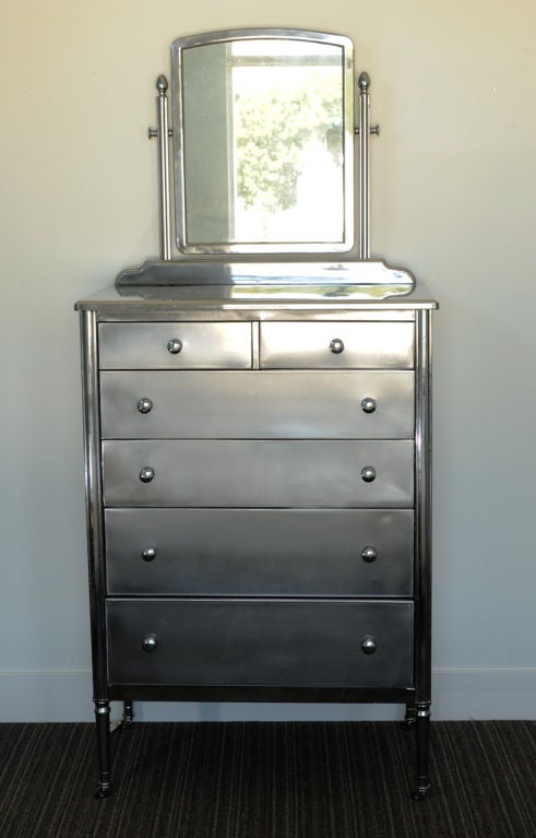 Mid-20th Century Polished Steel Chest of Drawers By Simmons