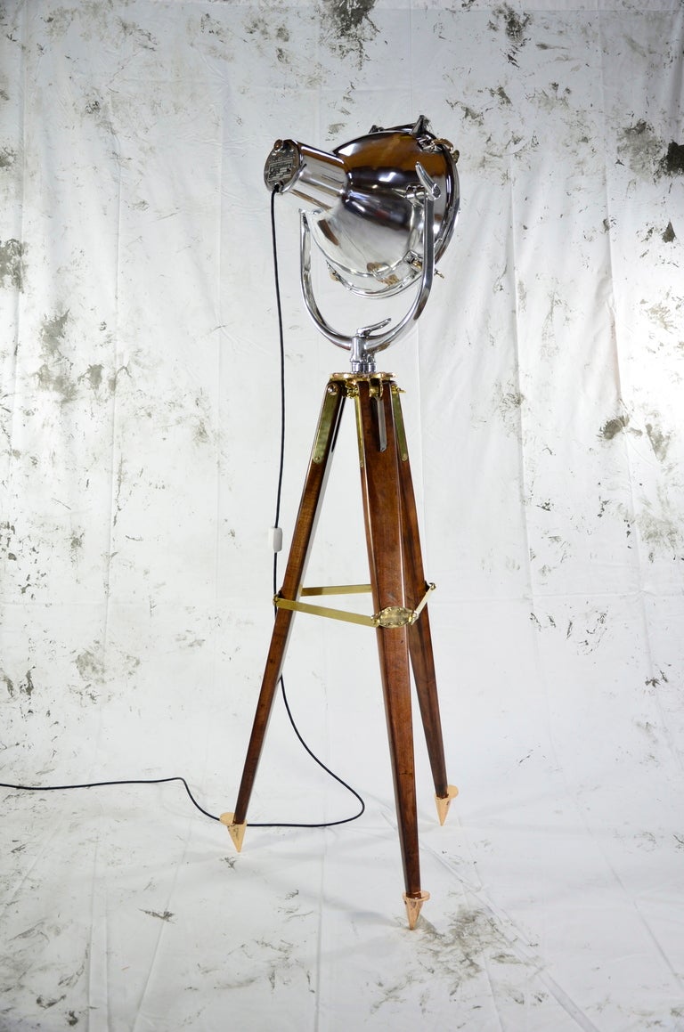 Stained Vintage Nautical Searchlight on US Navy Tripod.