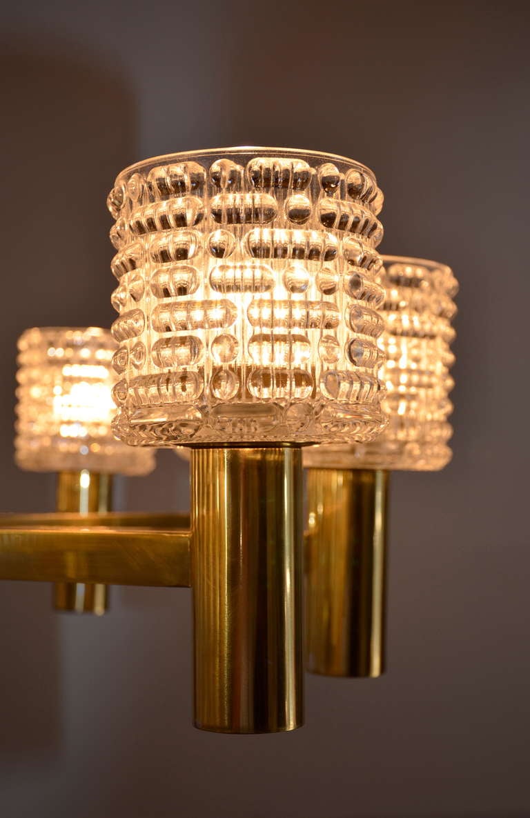 Mid-20th Century Brass and Glass 12 Arm Chandelier