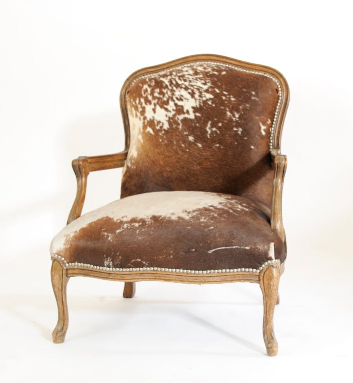 Wood Pair of Cowhide Queen Ann Chairs