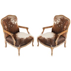 Used Pair of Cowhide Queen Ann Chairs