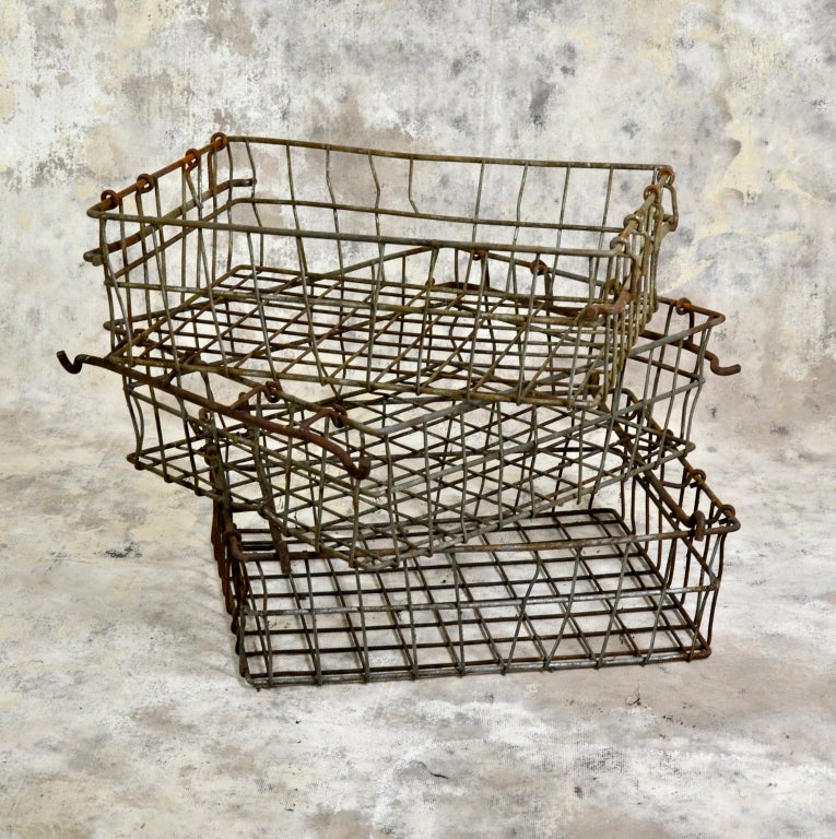 Rustic Industrial Metal Baskets at 1stdibs
