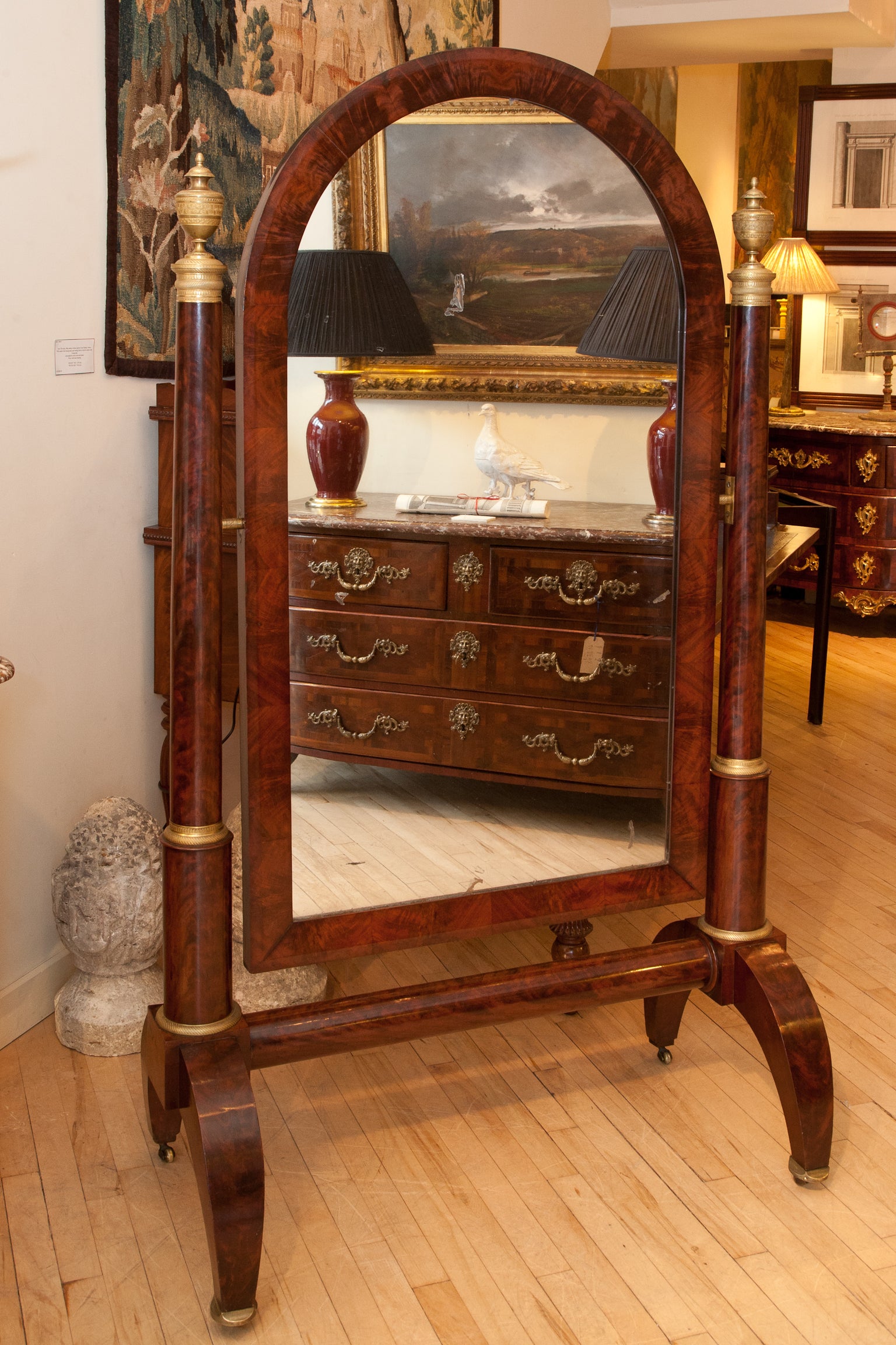 French Empire Mahogany 'Psyche' or Cheval  Mirror circa 1810 For Sale