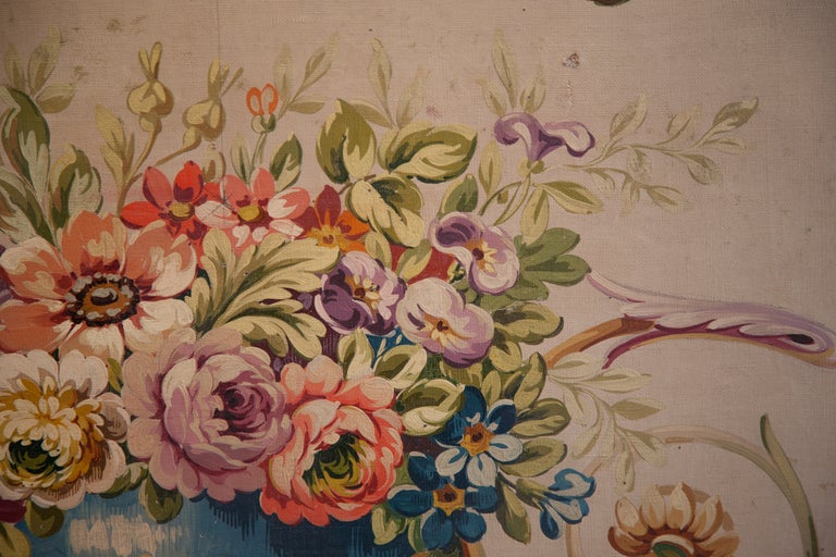 Aubusson Tapestry Cartoon For A Small Sofa Back, Oil on Canvas, C. 1880 In Good Condition For Sale In London, GB