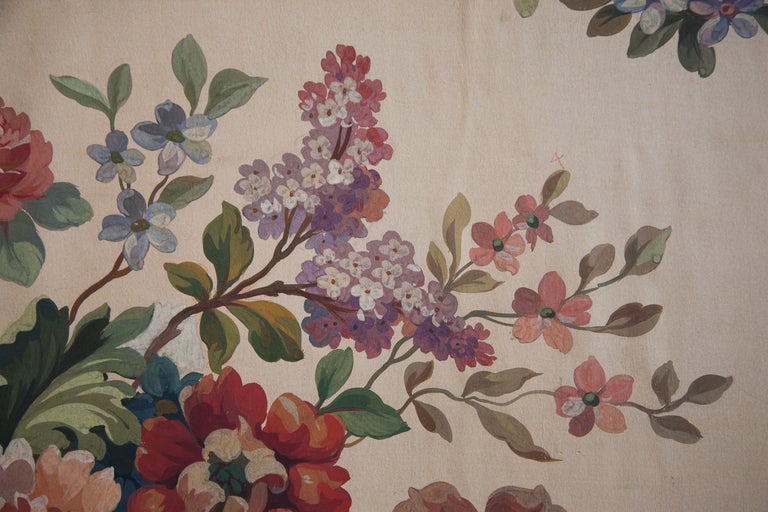 French Aubusson Tapestry Cartoon For An Oval Sofa Back, Gouache, C.1880