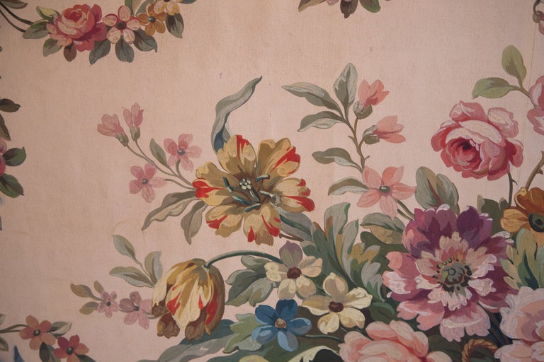 Painted Aubusson Tapestry Cartoon For An Oval Sofa Back, Gouache, C.1880