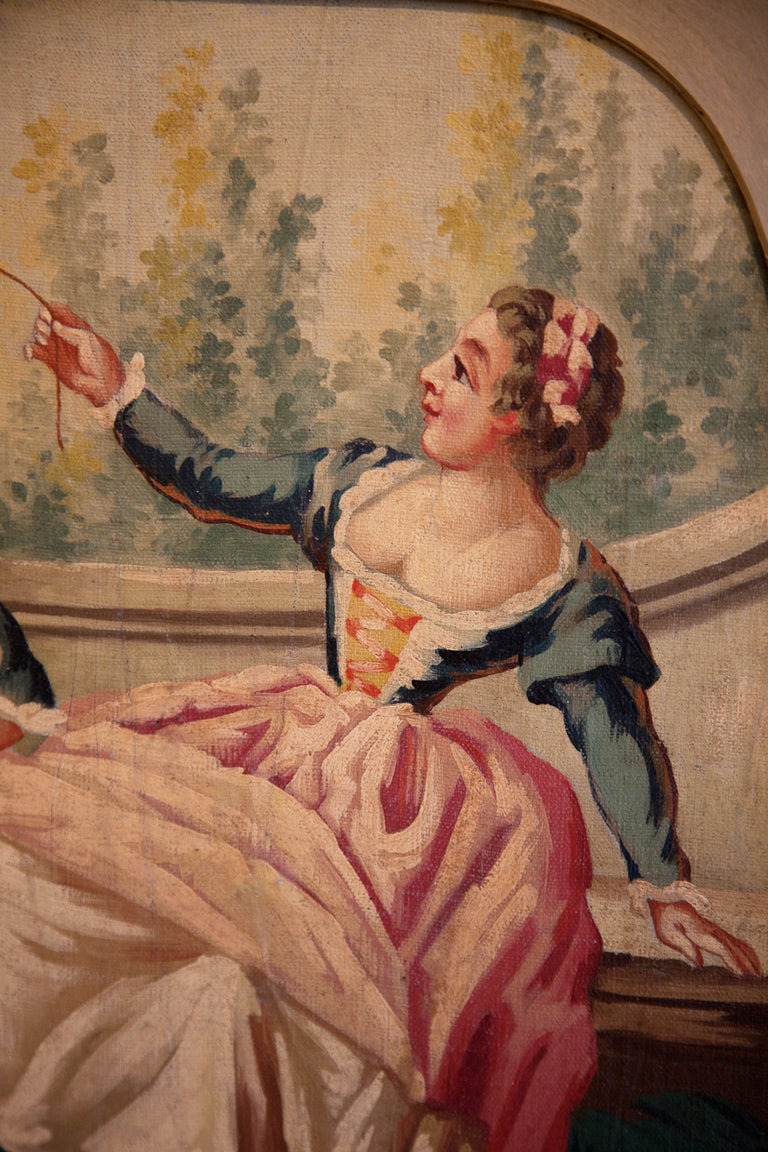 Louis XV Framed Aubusson Tapestry Cartoon C. 1880 For Sale