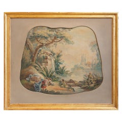 Framed  Aubusson Tapestry Cartoon, Circa 1880