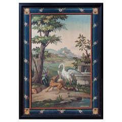 Framed Aubusson Tapestry Cartoon Of The Fable 'The Stork And The Fox' C. 1880