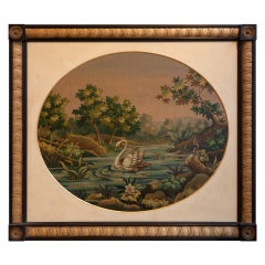 Framed Aubusson Tapestry Cartoon With A Swan For A Chair Back, Circa 1880