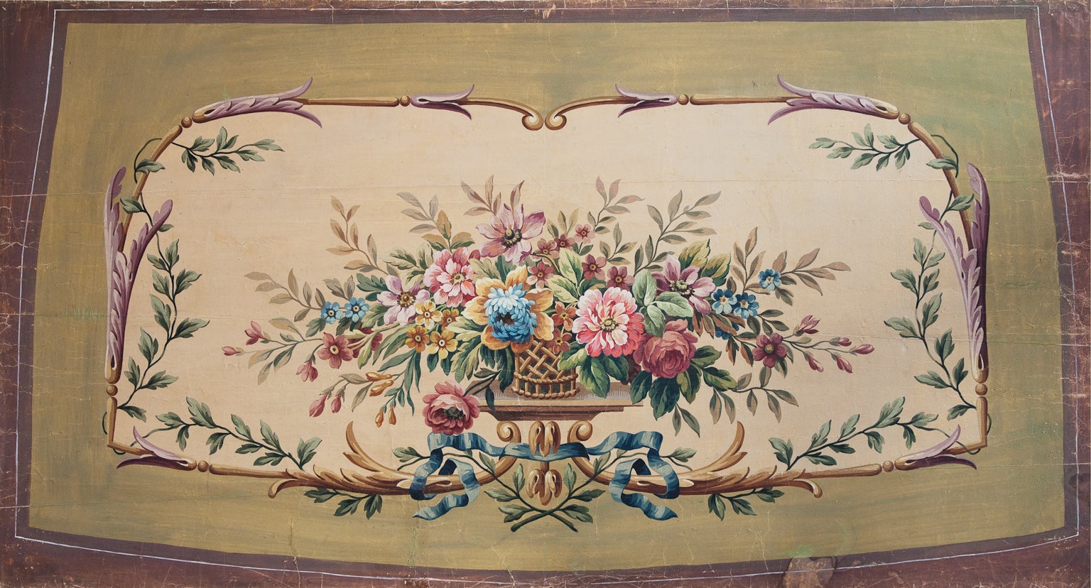 Louis XVI style  Aubusson Tapestry Cartoon For A Sofa Seat C. 1880 For Sale