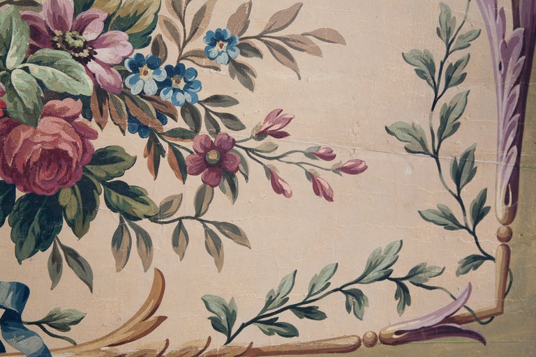 French Louis XVI style  Aubusson Tapestry Cartoon For A Sofa Seat C. 1880 For Sale