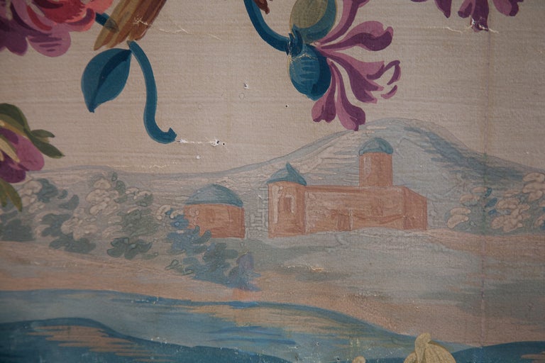19th Century Aubusson Tapestry Cartoon For A Sofa Back in Gouache, C. 1880