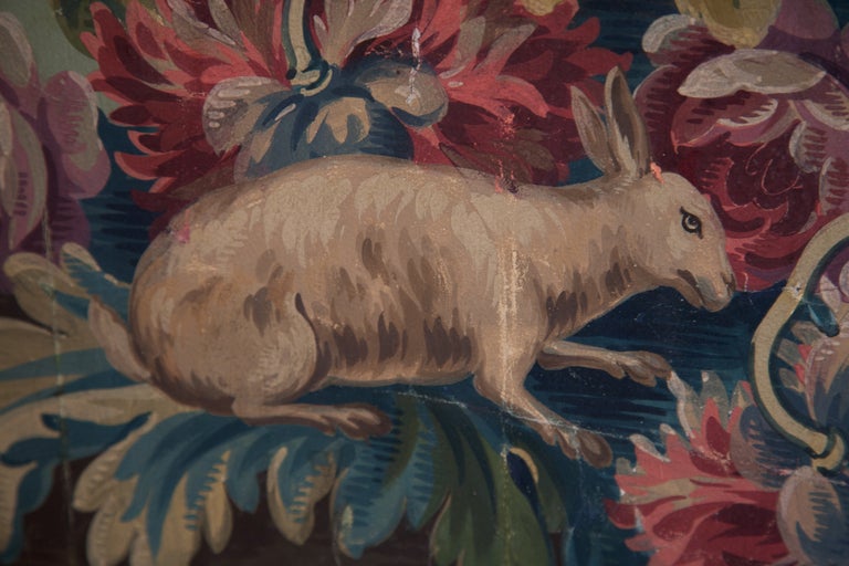 Aubusson Tapestry Cartoon For A Sofa Back in Gouache, C. 1880 In Good Condition In London, GB